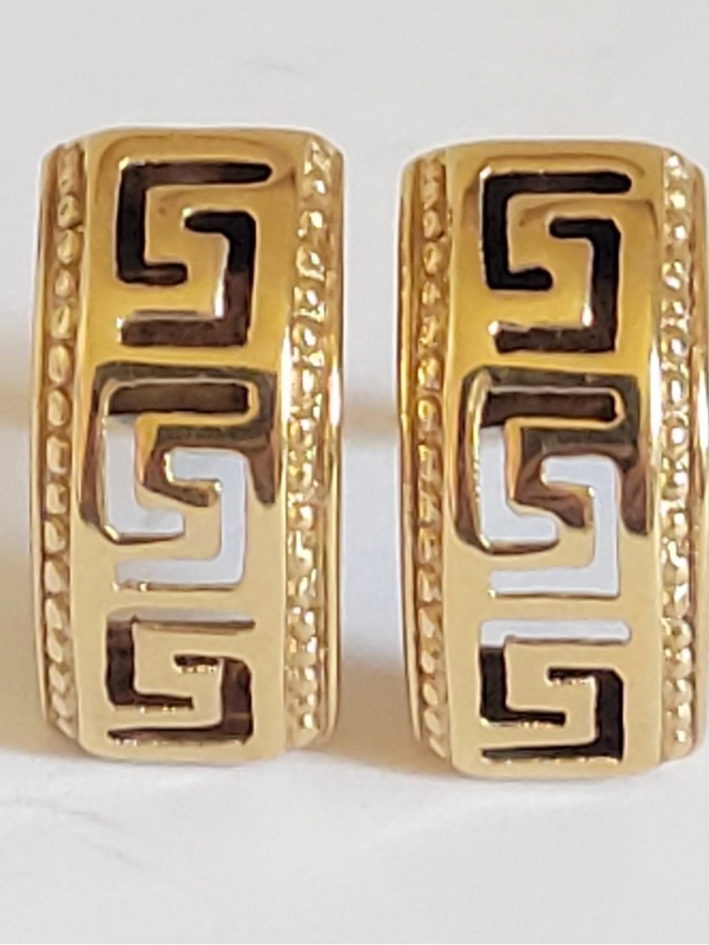 Solid 14k Gold Greek Key Hoop Earrings